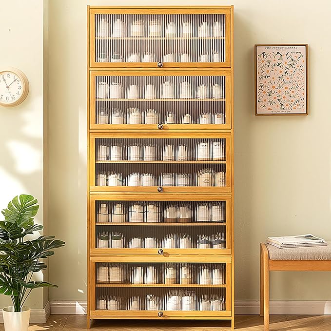 Bamboo Shoe Cabinet with Acrylic Door,10-Tier Shoe Storage Rack, 40-45 Pairs Freestanding Shoe Rack, Entrance Shoe Cabinet for Hallway Living Room