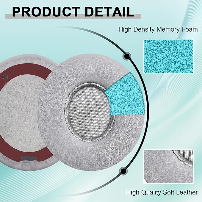 Replacement Ear Pads for Beats Solo 2 & Solo 3 Wireless On-Ear Headphones, Ear Cushions, Headset Earpads, Ear Cups Cover with Soft Protein Leather (Grey)