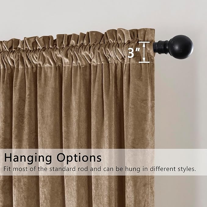 SMILETIME Amber Beige Crushed Velvet Curtains 52x96inch Rod Pocket Luxurious Thermal Insulated Soundproof Drapes Soft and Durable Light-Filtering Window Treatments for Living Room Bedroom, 2 Panels