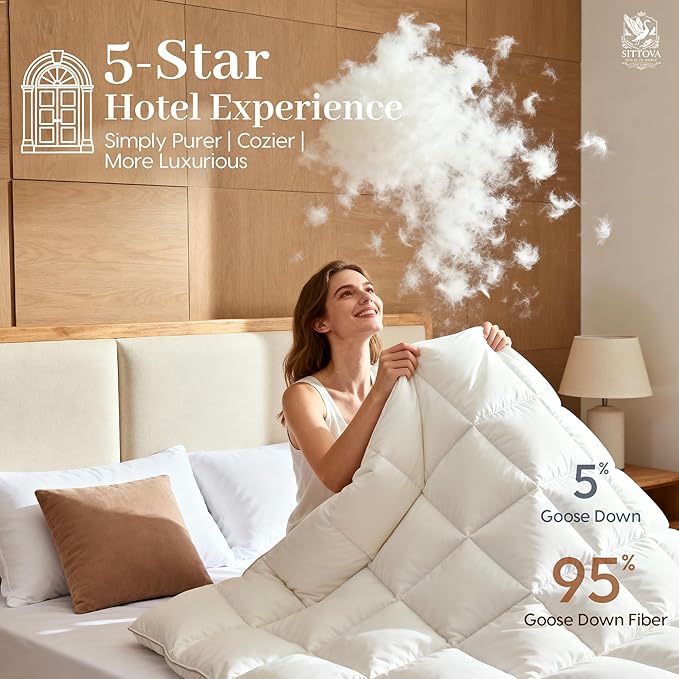 Goose Down Fiber Comforter California King – All-Season Hotel Quality Duvet Insert, High Fill Power, Ultra Soft 100% Cotton, Box-Stitched, Breathable, Luxurious White Bedding, 96"x 106"