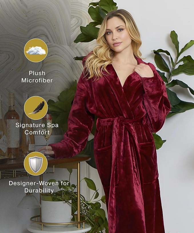 Lotus Linen Plush Robes for Women - Soft Bathrobe, Custom Monogram, Warm Fleece Robe with Pockets