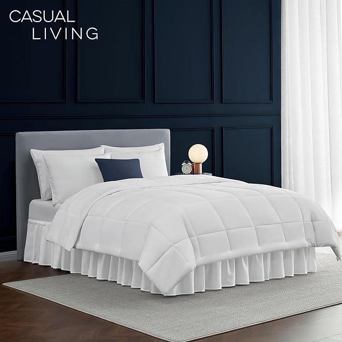 Bed Skirt Queen Bed Skirt Wrap Around Ruffled Box Spring Cover, Easy Install, Washable 15" Drop Elastic Dust Ruffle by Casual Living, 60-inch x 80-inch, White