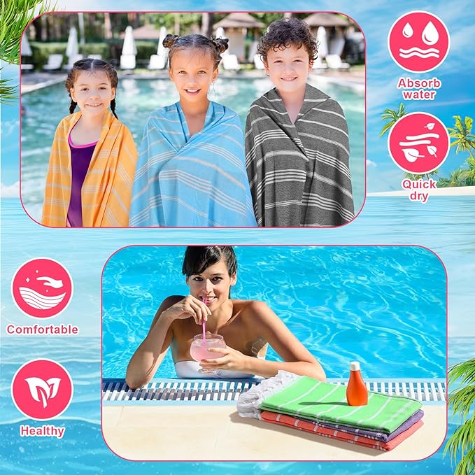 12 Pcs Turkish Beach Towel 30 x 60 Inch Extra Large Lightweight Travel Towel Cotton Turkish Bath Towels Oversized Quick Dry Beach Towels Absorbent Towels Swim Towel (Multicolor)