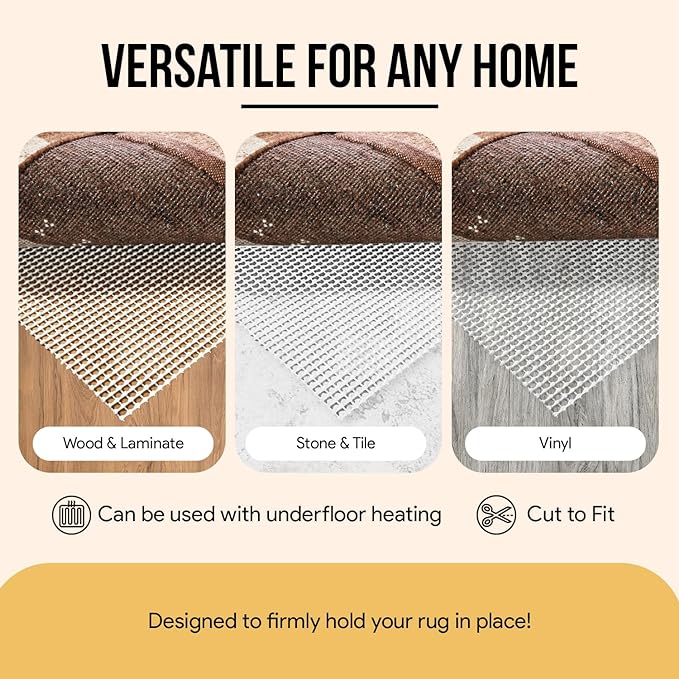 Non Slip Area Rug Gripper 3x5 Feet, Rug Gripper for Hardwood Floors, Laminate, Vinyl, Stone & Tile, Anti Slip Area Rug Pad for Under Rugs