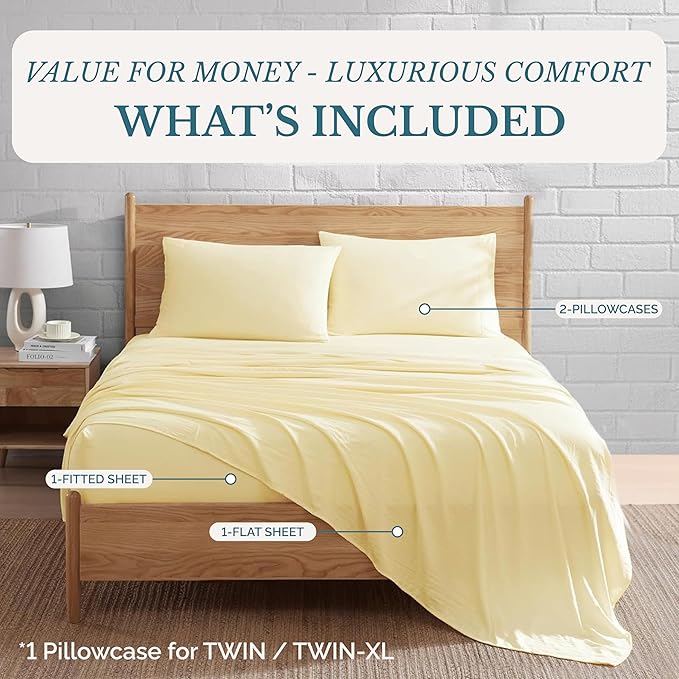 Casa Platino Queen Size Sheet Set, Soft & Breathable Microfiber Bed Sheets, Pre-Washed for Gentle Feel, Cozy & Lightweight with 15" Deep Pockets, Comfortable Sheet Set for Daily Use – Vanilla