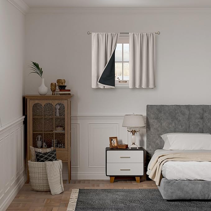 BGment Short Blackout Curtains for Bedroom, Thermal Insulated Full Room Darkening Soundproof Rod Pocket Small Window Curtains 45 Inch Length, 2 Panel, Each Panel 42 Inch, Cashmere