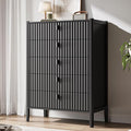 5 Drawer Dresser, Modern Chest of Drawers for Bedroom, Wood Fluted Dresser Organizer with Deep Drawers for Clothes, Nightstand for Bedroom, Hallway, Living Room, Entryway, Black