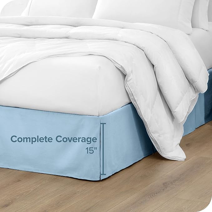 Bare Home Kids Twin Bed Skirt - 15-Inch Tailored Drop Easy Fit - Bed Skirt for Beds - Center & Corner Pleats (Twin, Light Blue)