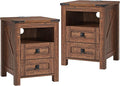T4TREAM Farmhouse Nightstand Set of 2 with Charging Station, Rustic End Table with 2 Drawers, Storage Open Shelf for Bedroom, Living Room, Wood Side Table, Reclaimed Barnwood