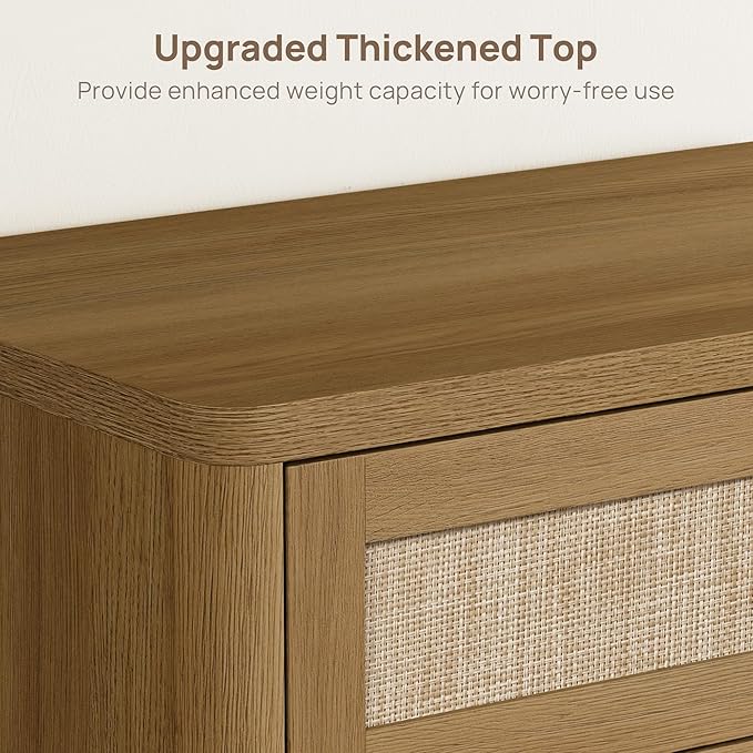 SICOTAS Tall Dresser for Bedroom - Rattan 5 Drawer Dressers Chest of Drawers with Push-to-Open Design, Modern Extra Deep Clothes Dresser with Large Storage for Closet, Living Room, Amber Oak, 2PCS