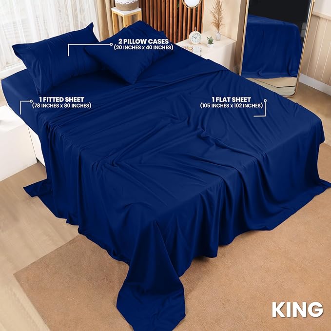 Utopia Bedding King Sheet Set – 4 Piece Bed Sheets for King Size Bed, Soft and Breathable Microfiber, Includes 1 Fitted Sheet, 1 Flat Sheet and 2 Pillowcases (Royal Blue)