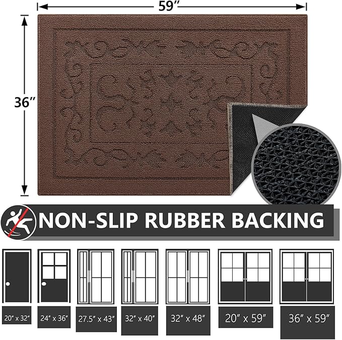 FONEYI Indoor Door Mat, Front Back Door Mat 36" x 59" Non-Slip Rubber Backing Door Rug, Machine Washable Entry Rug, Low Profile Absorbent Dirt Trapper Doormat Inside Floor Mats for Entryway, Coffee
