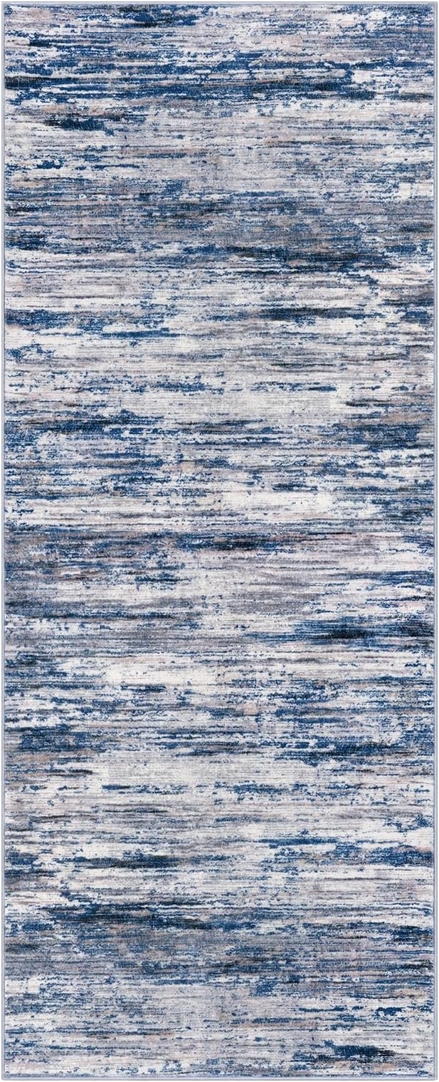 2x5 Modern Abstract Runner Rug for Hallways, Navy Blue Gray Neutral Multi Super Soft Hallway Decor Kitchen Rugs with Non-Slip, Non-Shedding Washable Rug for Hallways Entryway Bedroom Indoor