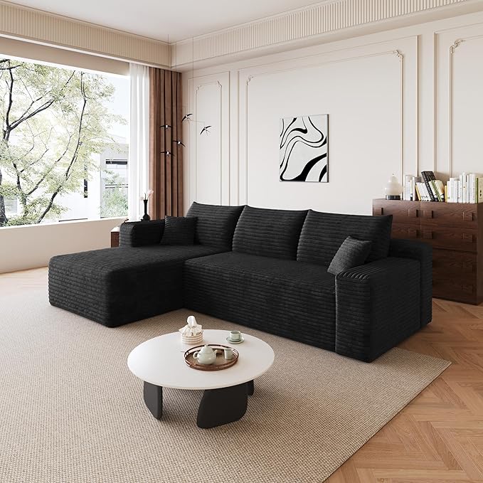 96" Sectional Couches for Living Room Modern Modular Sofa with L-Shape Couchs Upholstered Boneless Couch Deep Seat Sectional Couch with Chaise (Black, 96" Left Facing Chaise+2Seaters)
