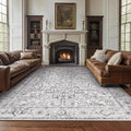 jinchan Lima 8x10 Machine Washable Area Rugs for Living Room - Vintage Floral Stain Resistant Low Pile Ultra-Thin Non Slip Accent Rug for Bedroom Kitchen Dining Room Home Office (8x10ft, Grey)