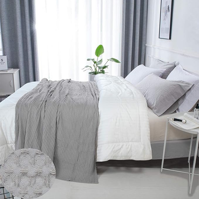 HILLFAIR 100% Combed Cotton Blanket– King Size Bed Blankets– Warm Soft All Season Breathable Lightweight Summer Blankets– Waffle Weave Home Decor Bed Blanket- Khaki King Bed Cotton Blankets/Bedcovers
