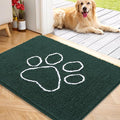 OLANLY Dog Door Mat for Muddy Paws 40x32, Paw Print Design, Absorbs Moisture and Dirt, Absorbent Non-Slip Washable Doormat, Quick Dry Chenille Mud Mat, Entry Indoor Entryway Carpet, Blackish Green