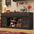 70” Large Long Buffet Sideboard Cabinet w/4 Drawer,Farmhouse Buffet Storage Cabinet,Sliding Door,Buffet Coffee Bar Cabinet, Credenza for Living Room,Black