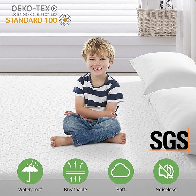 MERITLIFE Premium 100% Waterproof Full Size Mattress Protector Double Mattress Cover Cooling Breathable Mattress Pad Cover Fitted Up 8"-21" Vinyl-Free Noiseless Washable (White,Full 54"x75")