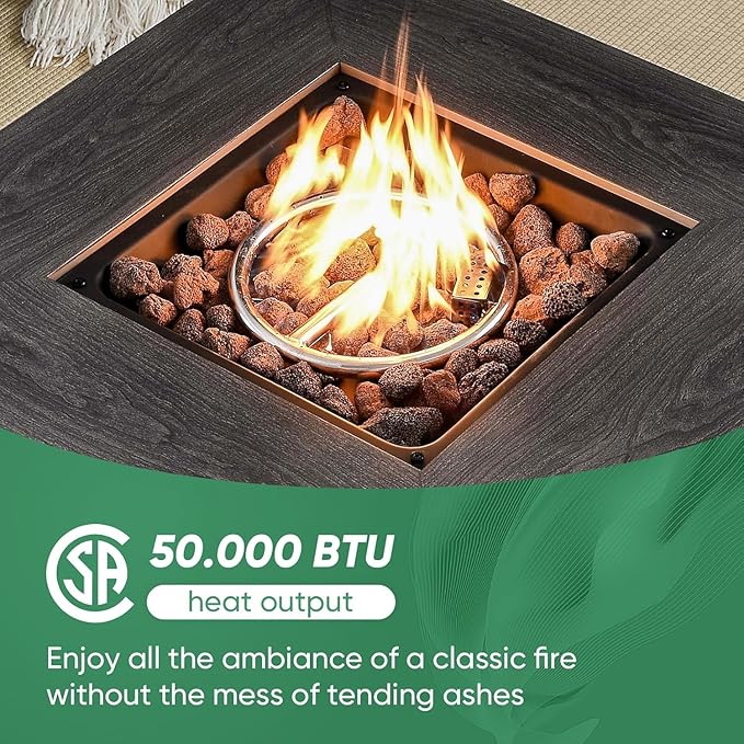 Belord Luxury Patio Furniture Set with Fire Pit Table - Outdoor Swivel Rocker Chairs Set of 4 with 30 inch Propane Fire Table for Patio Conversation and Cozy Outdoor Gatherings