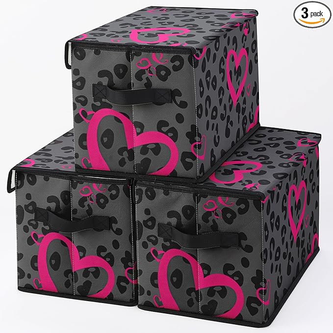 Stackable Storage Bins with Lids,Closet Organizers Fabric Box for Home and Office,Blanket Clothes Organizers,Under Bed Storage Containers 3 Pack.