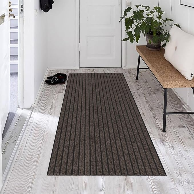 Ottomanson 2'7" x 5' Mud Mat Area Rug Scraper Carpet - Non-Slip, Dirt Trapping for Indoor & Outdoor Use - Ideal for Entryway, Garage, Kitchen, Patio & High-Traffic Areas, Brown