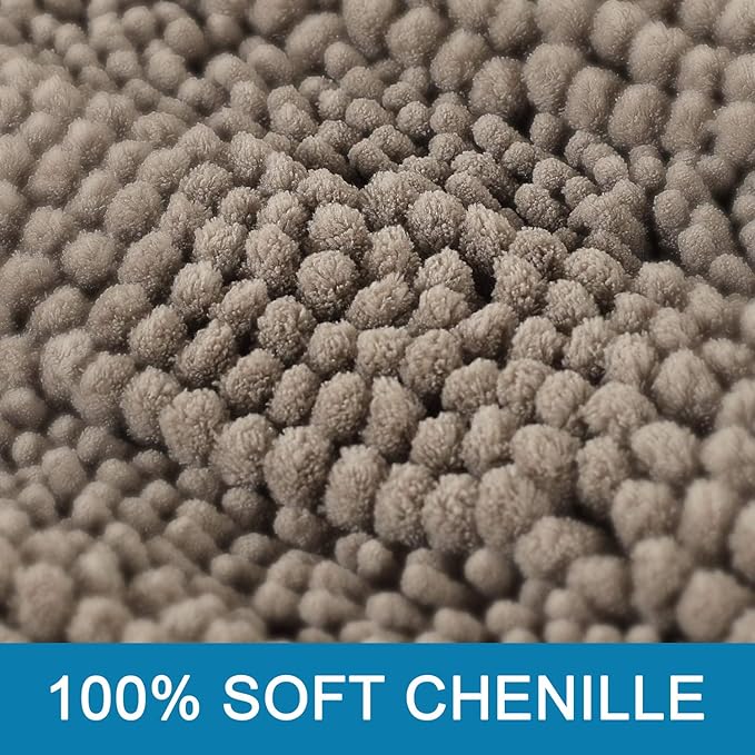 H.VERSAILTEX 2 Piece Bathroom Set - Super Absorbent Chenille Striped Bath Mats, Non Skid, Machine Washable (Taupe, 24 x 36 Plus 20 x 32 Inches)