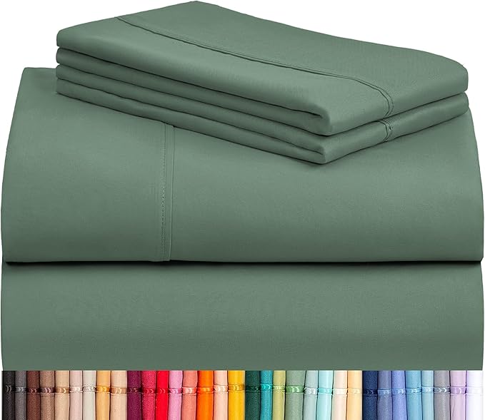 LuxClub 4 PC Queen Sheet Set, Deep Pockets Wrinkle Free Cooling Bed Sheets Hotel Bedding for Women, Men, Includes 1 Fitted Sheet, 1 Flat Sheet and 2 Pillowcases-Soft Tree Moss Green
