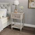 COSIEST Vintage Nightstand, MDF 2-Tier Bedside Table, Wood Accent End Table with Storage Drawer and Open Display Shelf for Bedroom Living Room