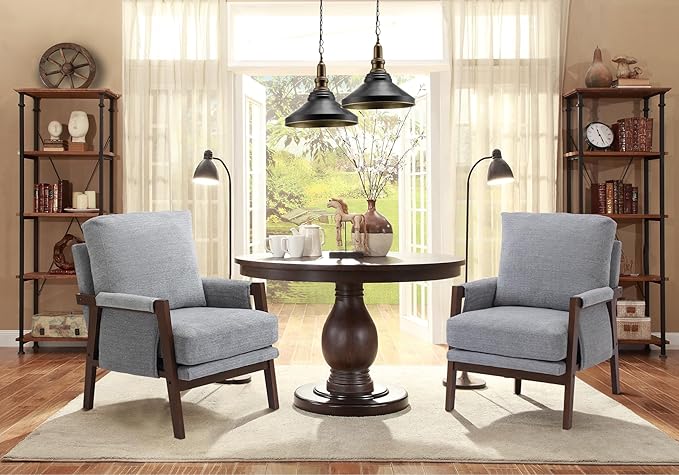 Accent Chairs for Living Room Set of 2, Modern Arm Chairs for Bedroom, Wooden Upholstered Mid Century Accent Chairs, Grey