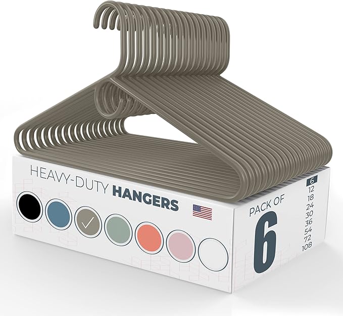 Neaties Heavy Duty Clothes Hangers 6 Pack – Made in The USA – 8lb Capacity Plastic Hangers for Adult Clothing – Durable for Pants, Coats, Jackets, or Jeans – Gray