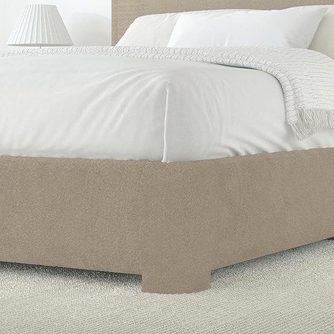 BarnFurin Queen Bed Frame with Headboard, Boucle Upholstered Platform Bed Frame, Luxurious Soft Rounded Corners, No Box Spring Required, Easy Assembly, Beige