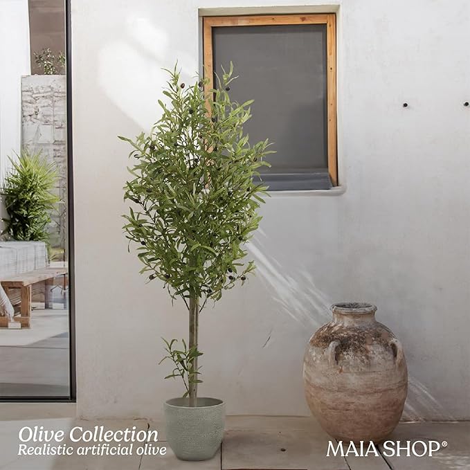 Maia Shop 5ft Artificial Olive Tree Plant for House, Apartment or Office – Realistic Fake Indoor Plants for Living Room, Kitchen, Bedroom, Entryway or Bathroom – Faux Greenery for Home Décor