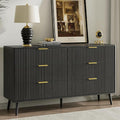 LYNSOM 55" Wide Fluted Dresser for Bedroom with 6 Drawer, Modern Chest of Drawers with Curved Profile Design and Metal Handles, Wood Dresser TV Stand & Storage Organizer for Living Room, Black