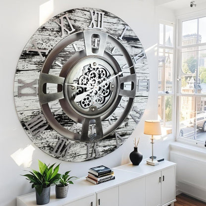 The Gears Clock Real Moving Gear Wall Clock England Line (Grey & White, 36 inches (90 cm))