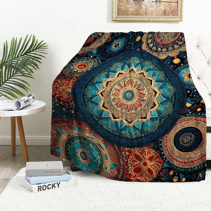 Bohemian Mandala 50"x60" Throw Blanket for Sofa & Bed | Artistic Home Decor, Machine - Washable | Stylish Gift for All Ages