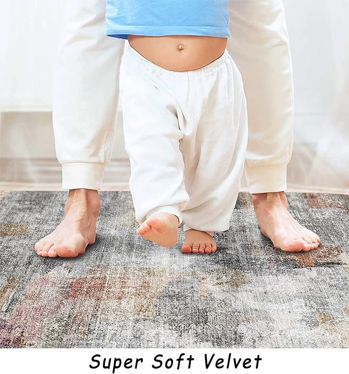 vivorug Washable Rug, Ultra Soft Area Rug 6x9, Non Slip Abstract Rug Carpet, Stain Resistant Rugs for Living Room Bedroom, Modern Fluffy Rug (Gray/Rust, 6'x9')