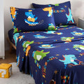 JSD Blue Dinosaur Kids Sheet Set Full Size, 4 Piece Sports Printed Microfiber Sheets Deep Pocket