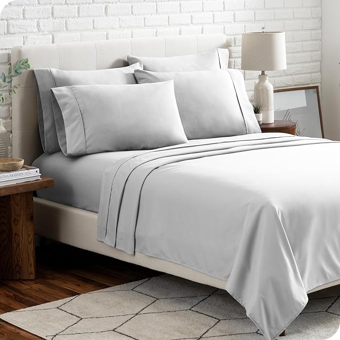 Bare Home Hotel Luxury Queen Sheet Set, Extra Soft - 6 Piece Set - Deep Pockets - Easy Fit - Cooling & Breathable - Wrinkle, Fade, Stain Resistant - Includes 4 Pillowcases (Queen, Cloud Grey)