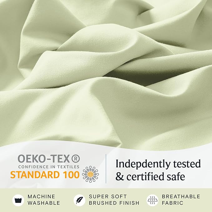 LuxClub 3 PC Twin Sheet Set, Deep Pockets Wrinkle Free Cooling Bed Sheets Hotel Bedding for Women, Men, Kids & Teens, Includes 1 Fitted Sheet, 1 Flat Sheet and 1 Pillowcase-Silky Soft Sage Green