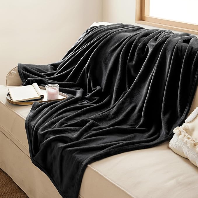 Bedsure GentleSoft Fleece Throw XL Blanket Black - 300GSM Soft Lightweight Plush Cozy Blankets for Bed, Sofa, Couch, Travel, Camping, 50x70 inches