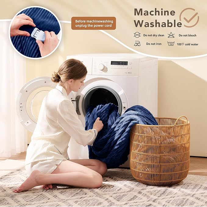 Homemate Electric Heated Blanket King Size - 100"x90" Heating Blanket King Size Dual Control 1/2/4/6/8 Hours Auto-Off 10 Heat Level Over-Heat Protection Soft Flannel Sherpa ETL Certification