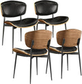 Art Leon Dining Chairs Set of 4, Walnut Bentwood, Mid Century Modern Dining Room Chairs, Faux Leather Upholstered Desk Chair with Black Metal Legs, Black