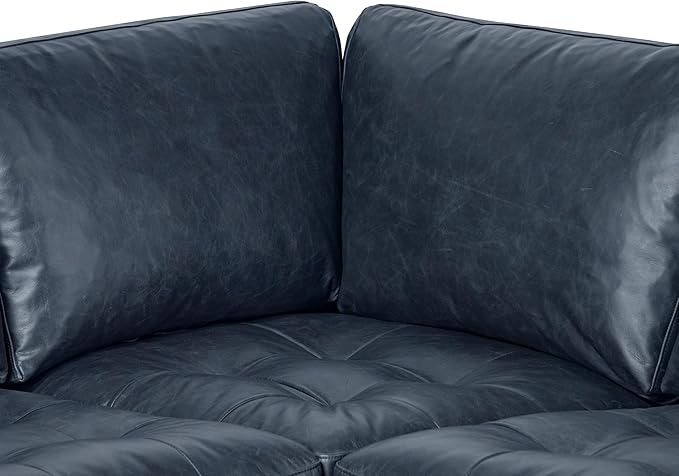 Poly & BARK Napa 98” Leather Corner Sectional Sofa – Full-Grain Italian-Tanned Aniline Leather, Feather-Down Comfort, Solid Wood Frame – Nightfall Blue