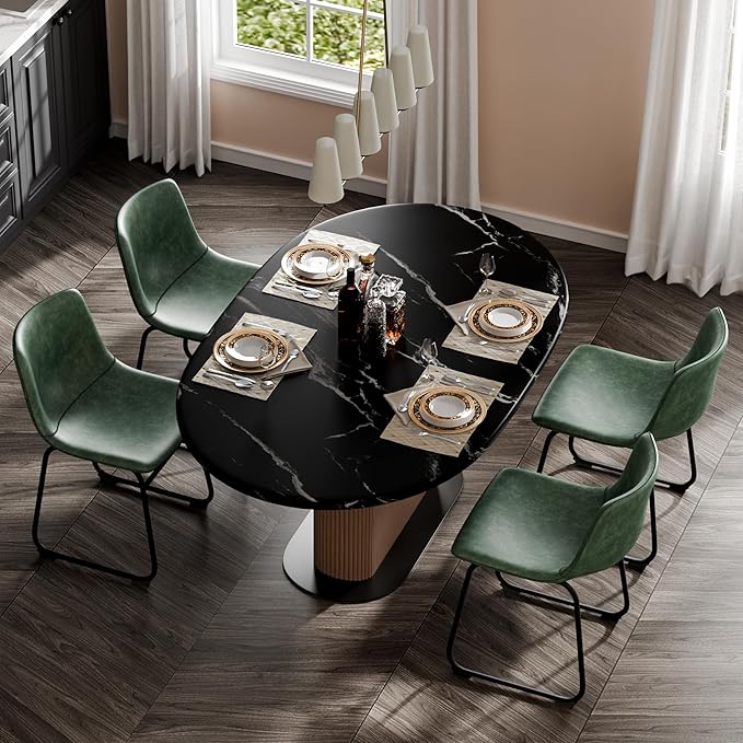 Dining Chairs Set of 4, 18 Inch Modern Armless Dining Chair with Back, Faux Leather Kitchen Dining Room Chair with Metal Legs for Home, Bistro Coffee Shops (Green)