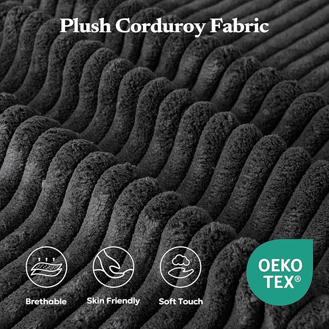 106" 3-Seater Sofa, Cloud Modular Sofa with Certified Foam, Upholstered Floor Sofa with Deep Seat, Upholstered Sofa for Bedroom Living Room, No Assembly Required (Plush Corduroy Fabric, Black)
