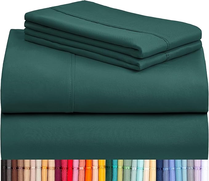 LuxClub 4 PC King Sheet Set, Deep Pockets Wrinkle Free Cooling Bed Sheets Hotel Bedding for Women, Men, Includes 1 Fitted Sheet, 1 Flat Sheet and 2 Pillowcases-Silky Soft Emerald