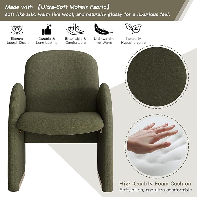 YOUTASTE Oversized Velvet Accent Chair for Living Room, Mid-Century Modern Dining Room Arm Chair with Gold Metal Legs, 300 LBS Capacity, Comfy Upholstered Office Single Sofa, Green