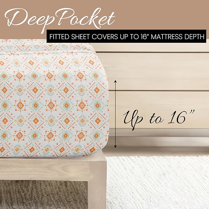 Linen Market 4 Piece California King Bedding Sheet Set (Aztec Coral) - Sleep Better Than Ever with These Ultra-Soft Cooling Bed Sheets for Your California King Size Bed - Deep Pocket Fits 16" Mattress