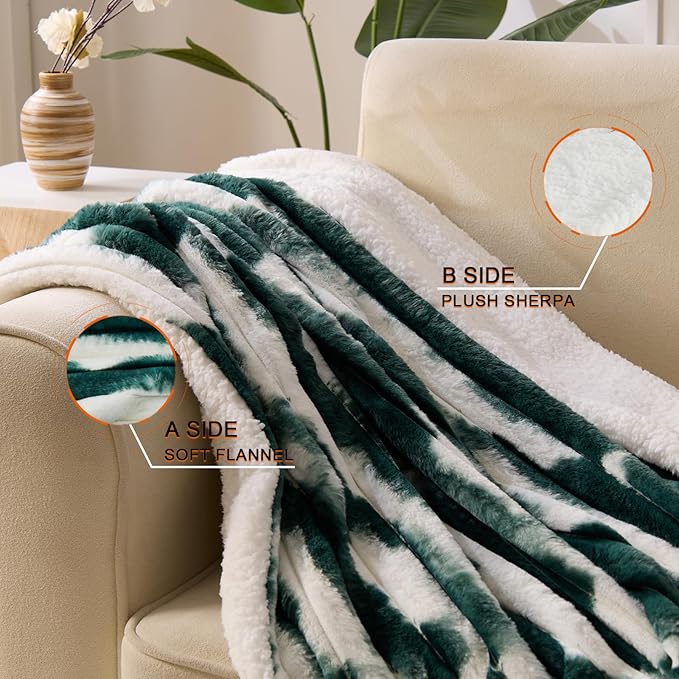 Heated Blanket Twin - 62"x84" Fast Heating Bed Electric Blankets with 6 Heating Levels & 10 Hours Auto Off, Soft Ribbed Faux Fur Sherpa, Over-Heated Protection ETL, Dark Green